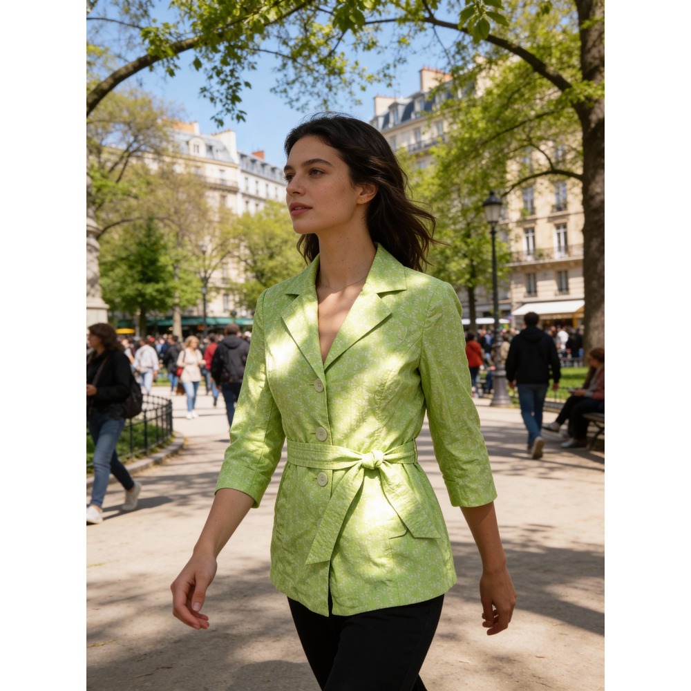 Madison Hill‎ New York Light Green Floral Print Belted Blazer Jacket Women's S